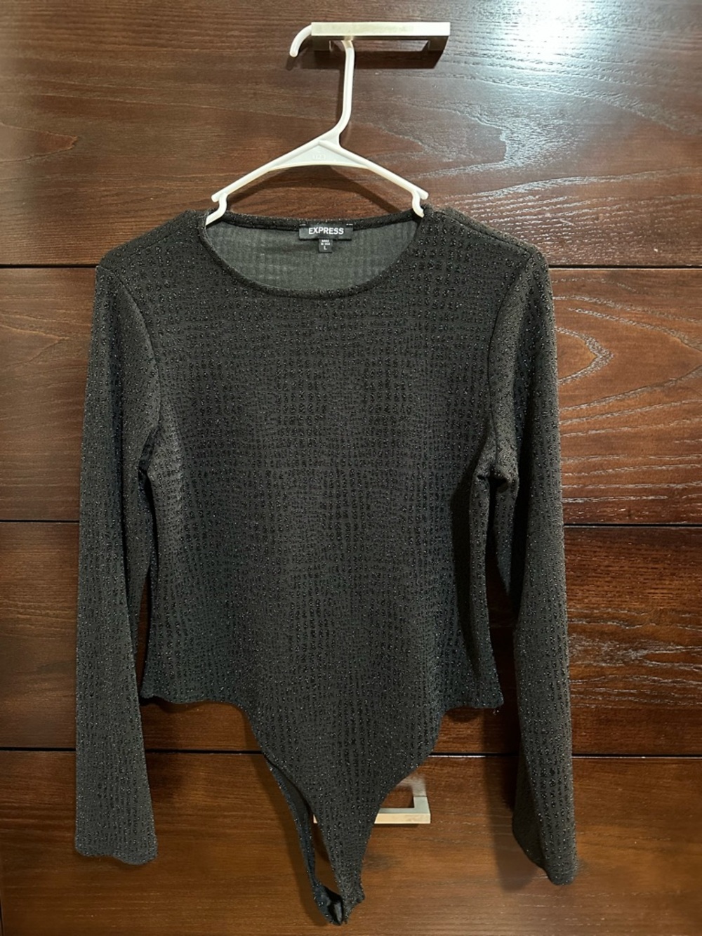 Express Black Long Sleeve Textured Bodysuit